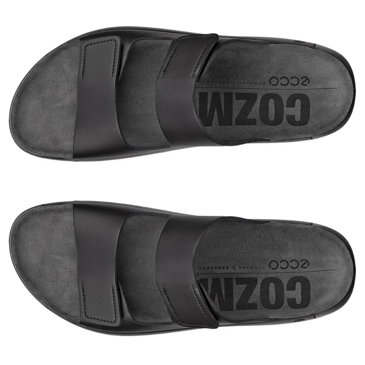 Mens Ecco Cozmo Leather Shoes Black Two Strap Sandal
