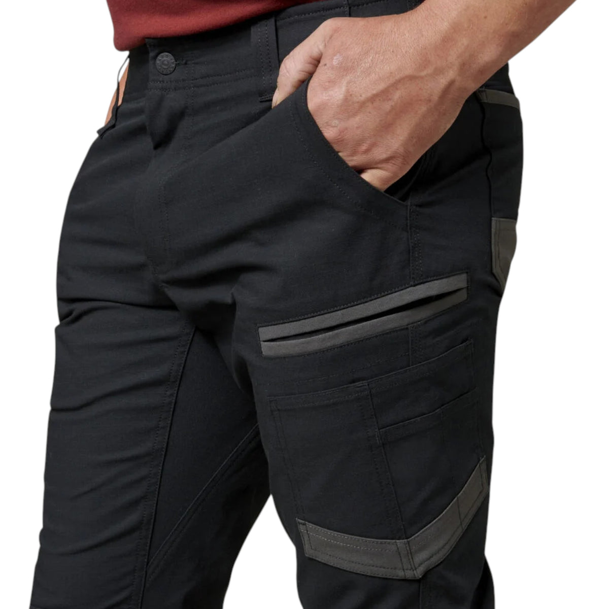 Mens Hard Yakka 3056 Raptor Rip Resistant Cuffed Cotton Cargo Workwear Pants Black