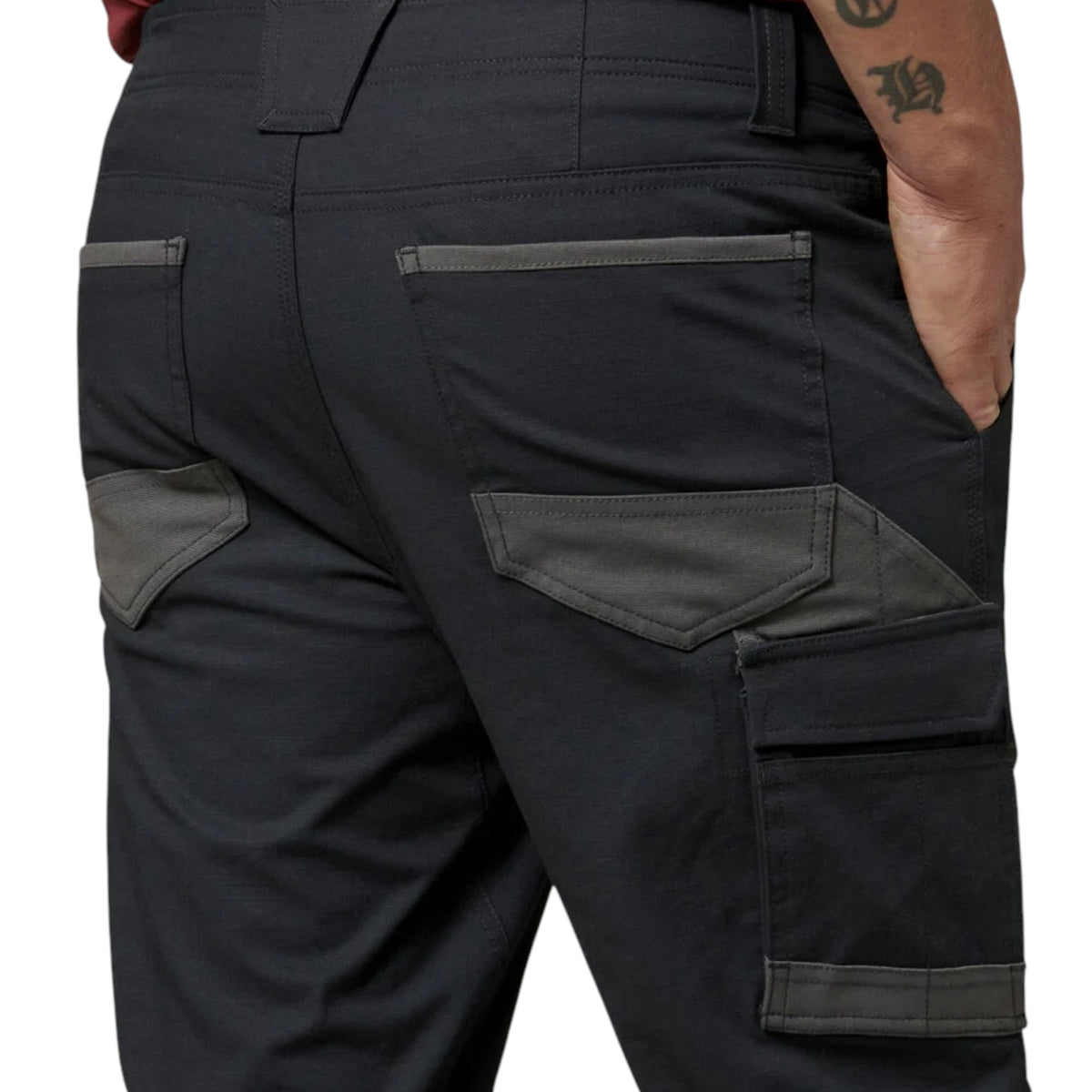 Mens Hard Yakka 3056 Raptor Rip Resistant Cuffed Cotton Cargo Workwear Pants Black