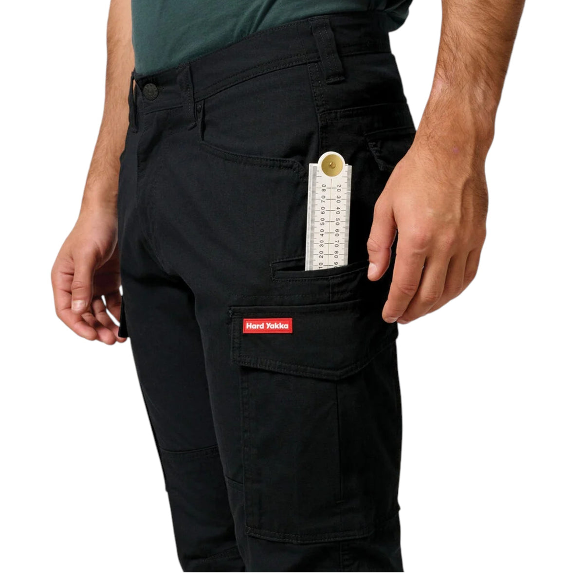 Mens Hard Yakka 3056 Ripstop Slim Fit Cotton Cargo Workwear Pants Black