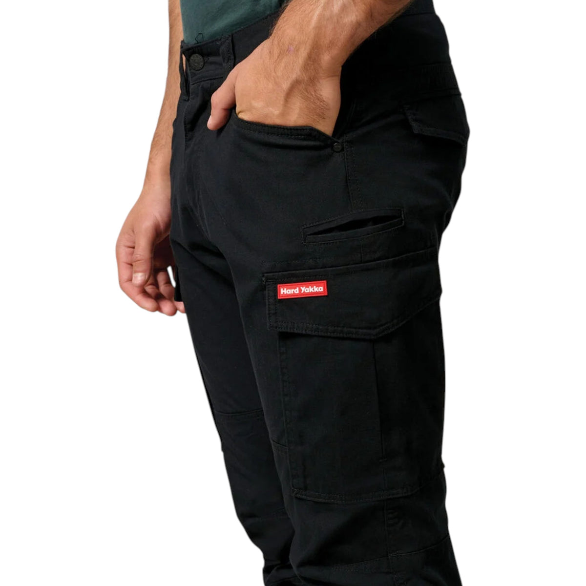 Mens Hard Yakka 3056 Ripstop Slim Fit Cotton Cargo Workwear Pants Black