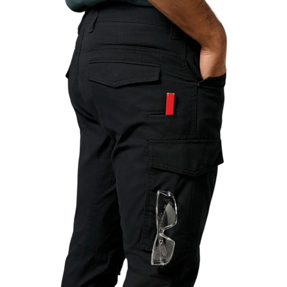 Mens Hard Yakka 3056 Ripstop Slim Fit Cotton Cargo Workwear Pants Black