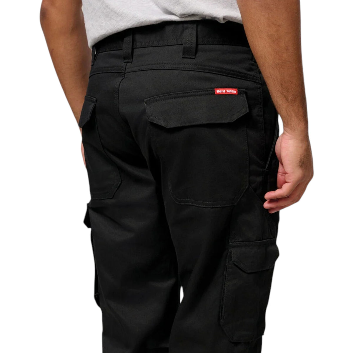 Mens Hard Yakka Cotton Drill Relaxed Fit Cargo Workwear Pants Black