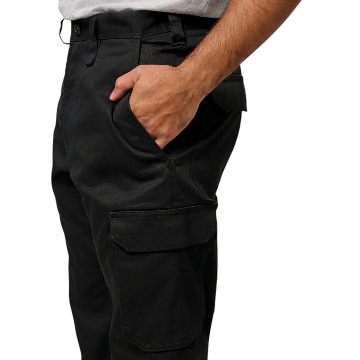 Mens Hard Yakka Cotton Drill Relaxed Fit Cargo Workwear Pants Black
