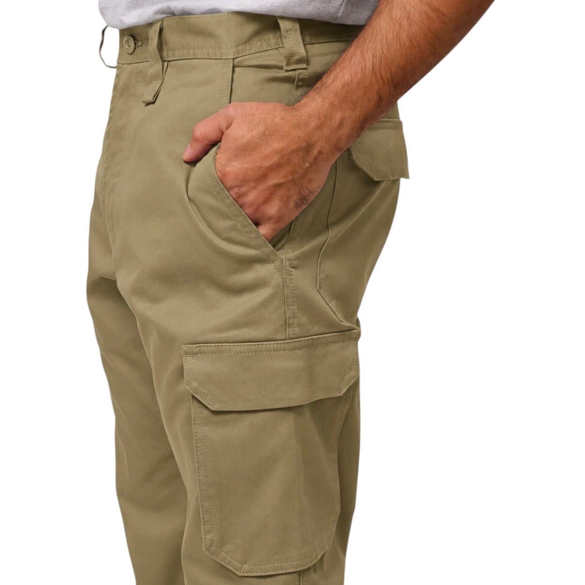 Mens Hard Yakka Cotton Drill Relaxed Fit Cargo Workwear Pants Khaki