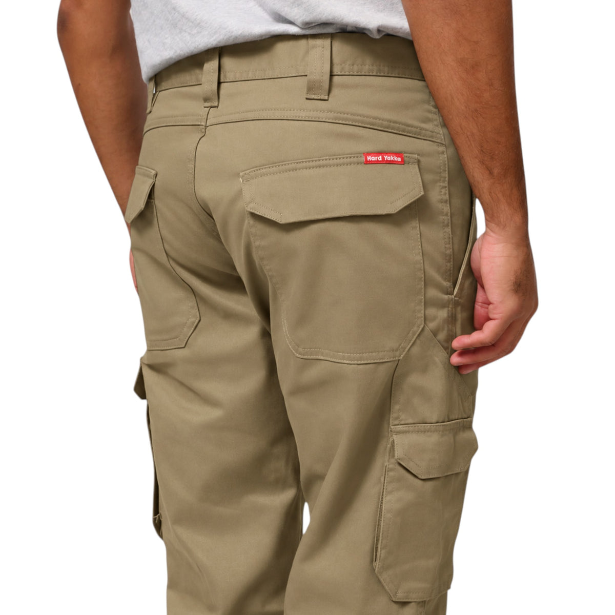 Mens Hard Yakka Cotton Drill Relaxed Fit Cargo Workwear Pants Khaki