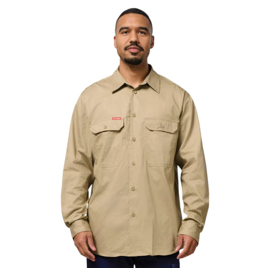 Mens Hard Yakka Lightweight Drill Ventilated Long Sleeve Shirt Khaki