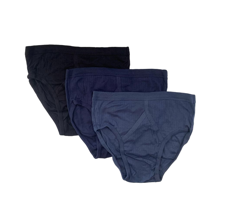 3 x Jockey Mens Y Front Rib Briefs Underwear Black Blue And Navy