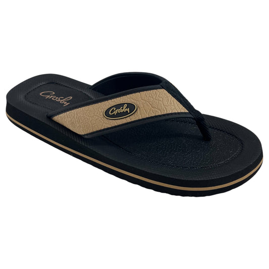 Mens Grosby New Husky Thongs Khaki/Black