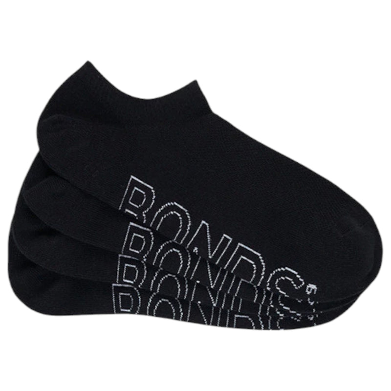 4 x Bonds Mens Logo Lightweight No Show Black Socks