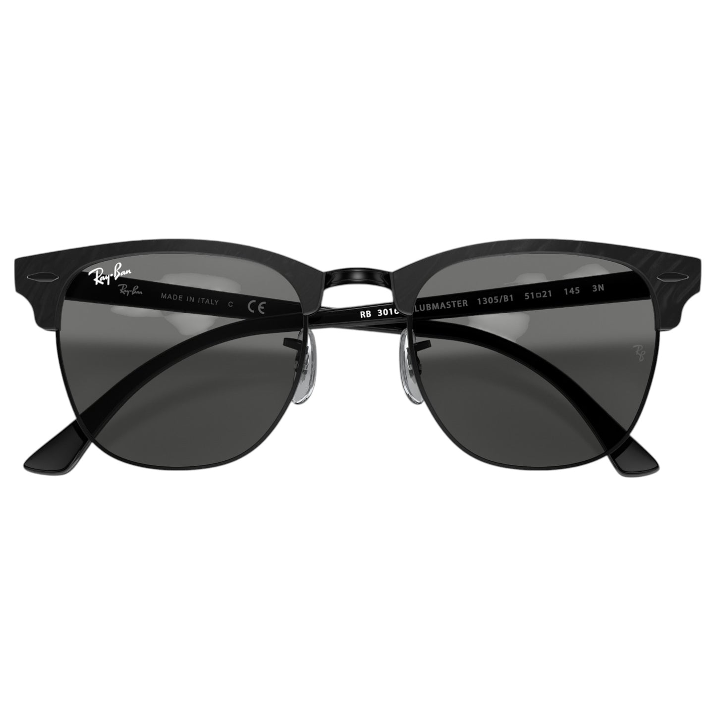 Mens Ray-Ban Clubmaster RB3016 Sunglasses Polished Black/ Dark Grey