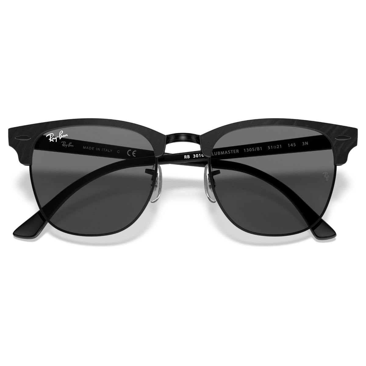 Mens Ray-Ban Clubmaster RB3016 Sunglasses Polished Black/ Dark Grey