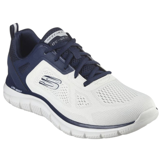 Mens Skechers Track Broader Shoes Off White/Navy