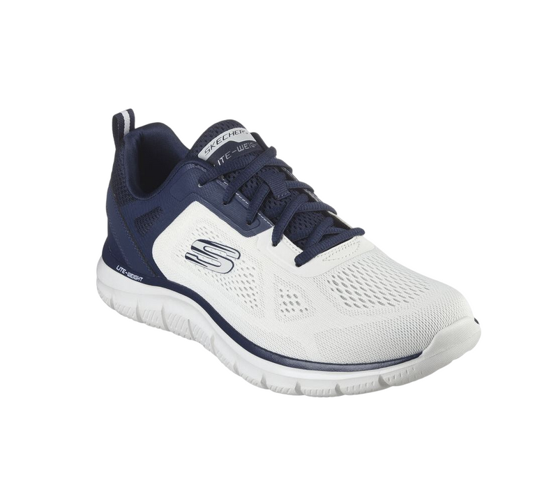 Mens Skechers Track Broader Off White/ Navy Lace Up Athletic Shoes