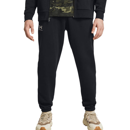 Mens Under Armour Essential Fleece Joggers Trackies Black