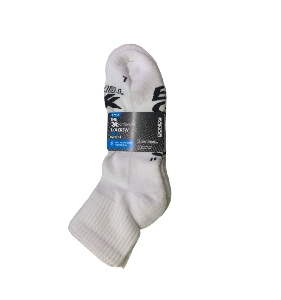 3 Pack Mens Bonds X-Temp Quarter Crew Socks White