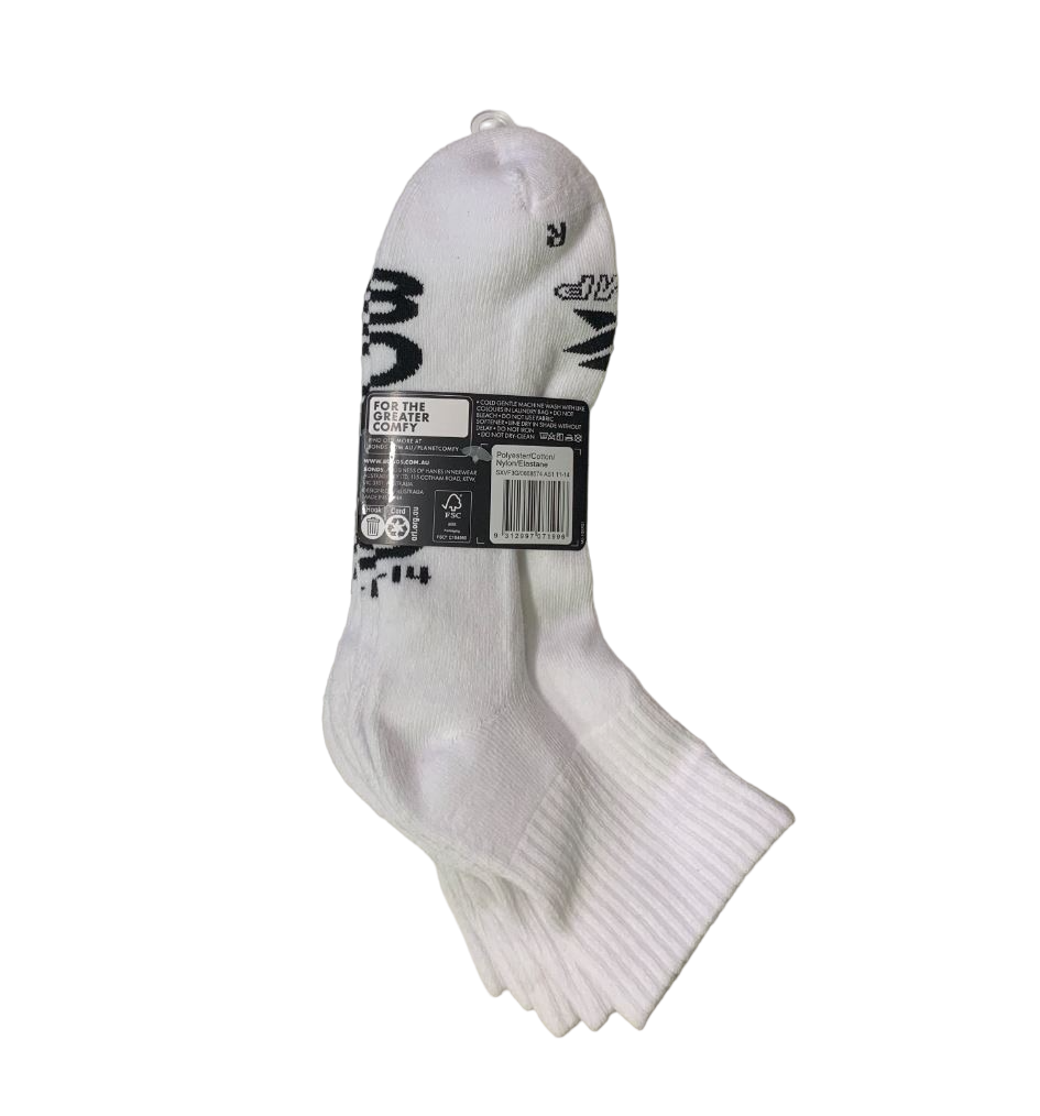 3 Pack Mens Bonds X-Temp Quarter Crew Socks White