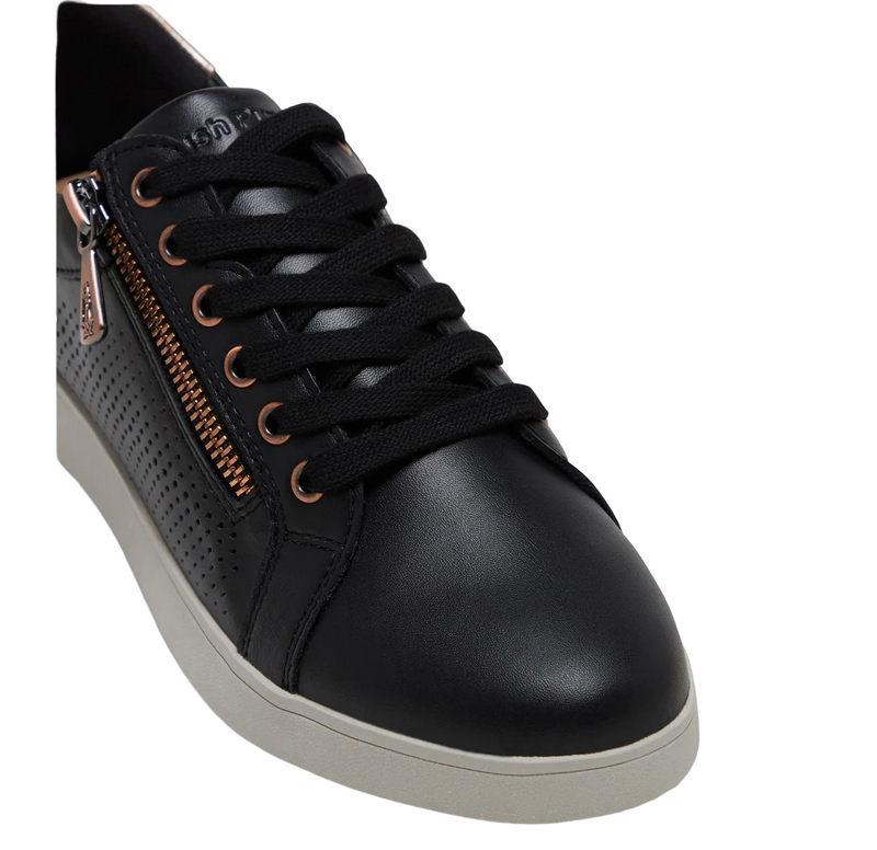 Womens Hush Puppies Mimosa Perf Ladies Sneakers Zip Black Casual Lace Up Shoes