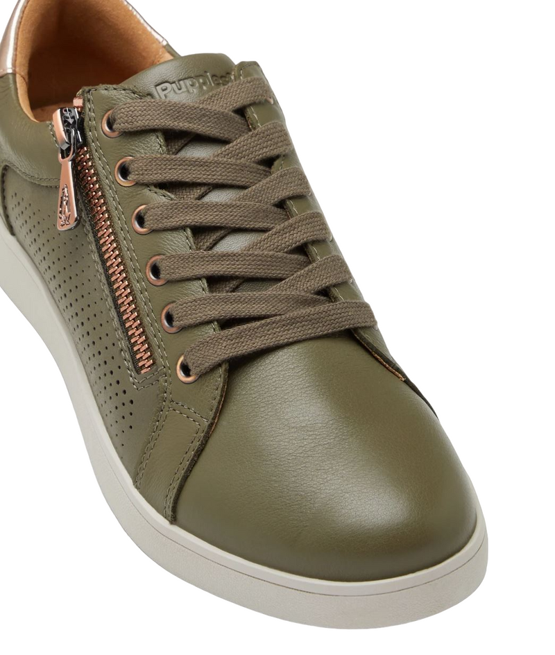 Womens Hush Puppies Mimosa Perf Ladies Sneakers Zip Sage Casual Lace Up Shoes