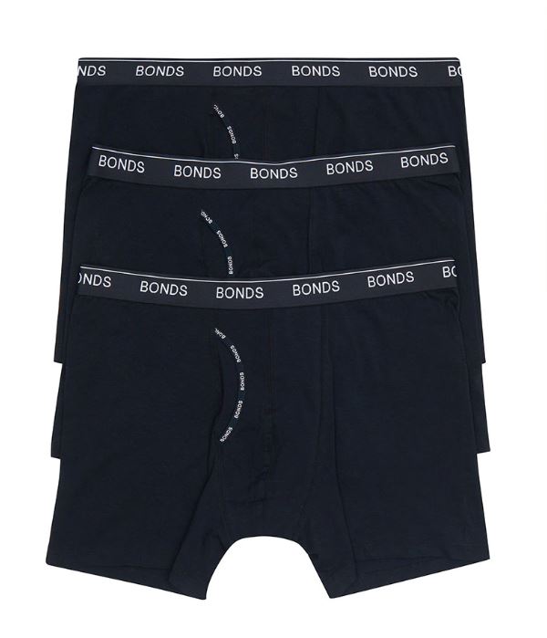 3 Pack Mens Bonds Guyfront Mid Trunks Underwear Black