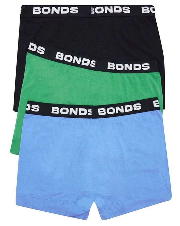3 x Mens Bonds Total Package Trunks Underwear Blue / Green / Black