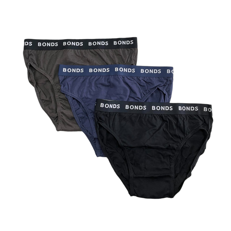 3 x Mens Bonds Everyday Value Briefs Black/ Navy/ Dark Brown Underwear