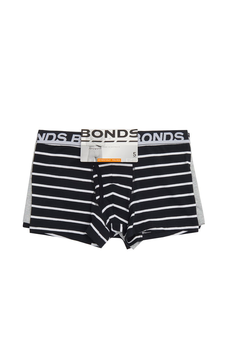 25 X Bonds Mens Everyday Trunks Underwear Black Stripe/Grey/Black