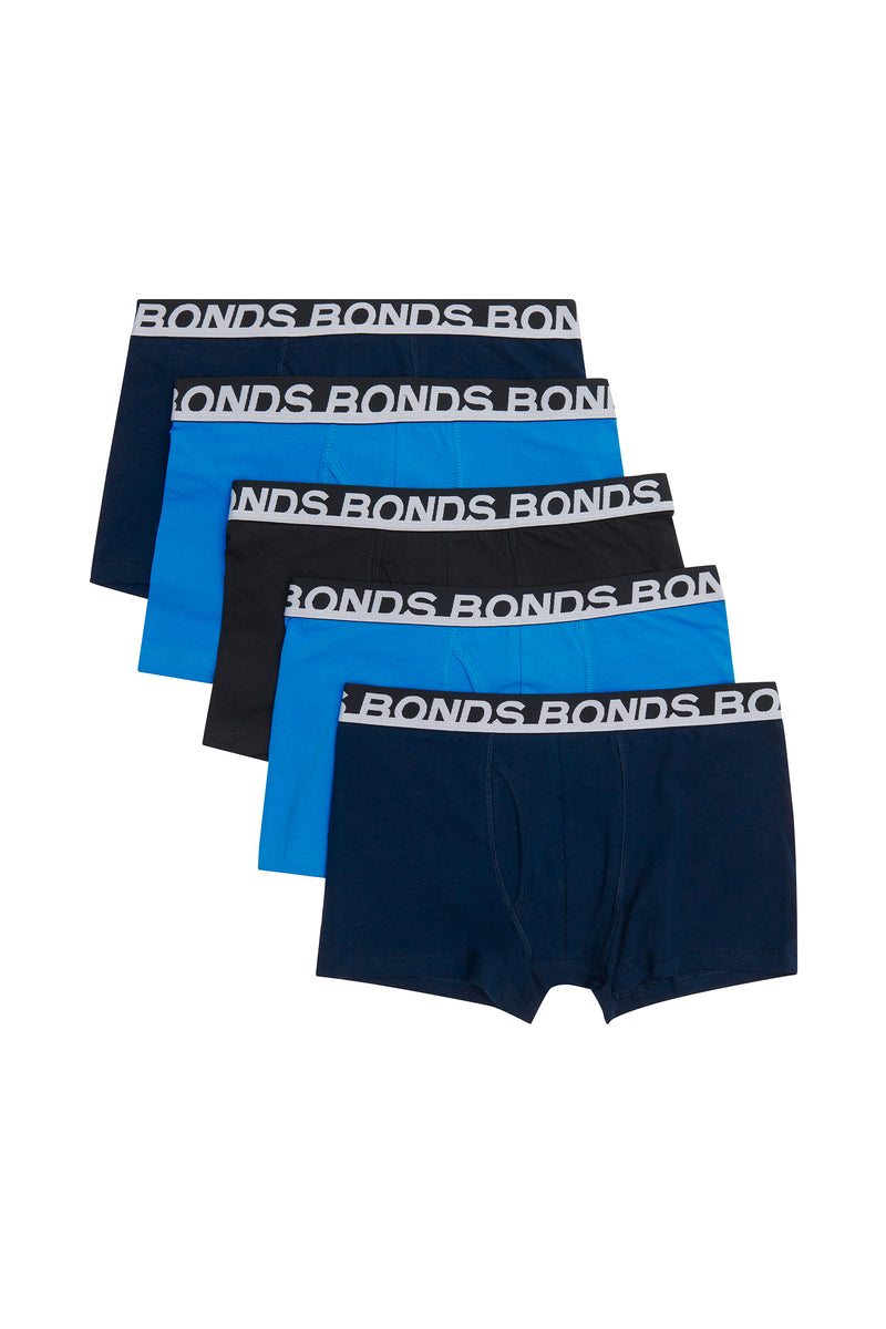 5 x Bonds Mens Everyday Trunks Underwear Black / Navy / Blue