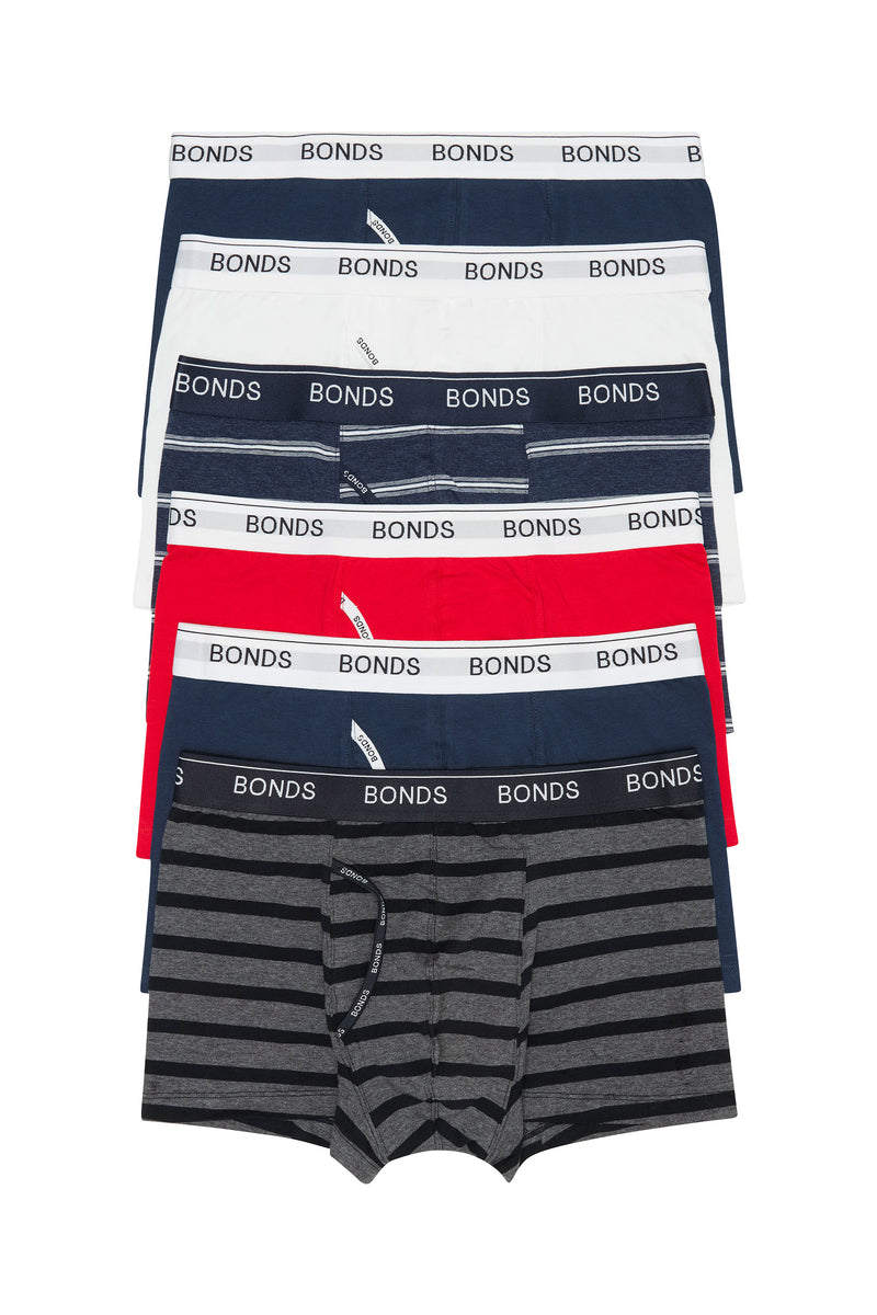 6 x Bonds Mens Guyfront Trunks Underwear Navy Red White Grey