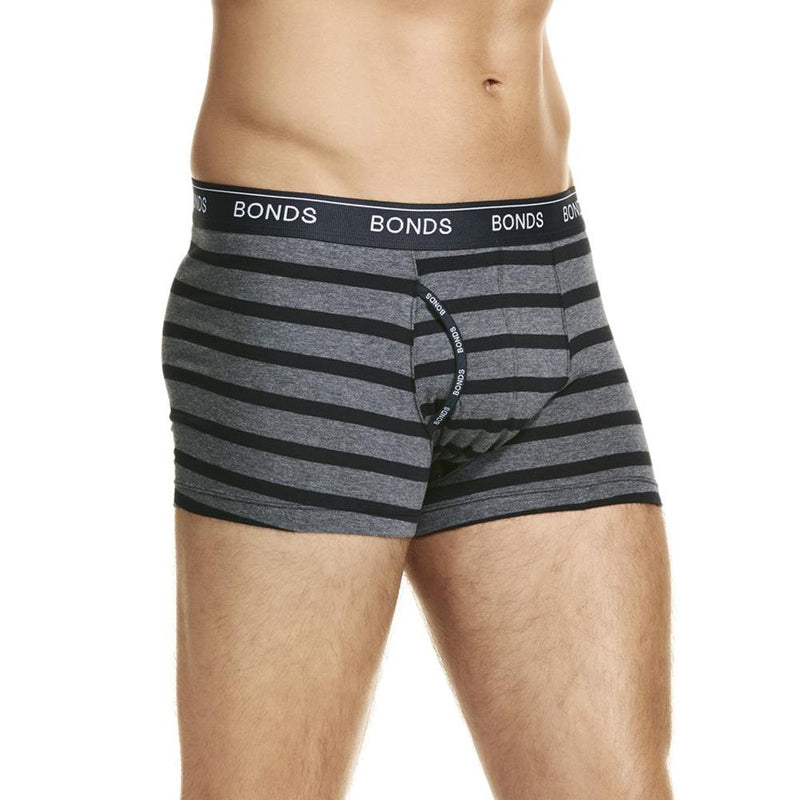 18 X Bonds Mens Guyfront Trunks Underwear Black / Grey Stripe