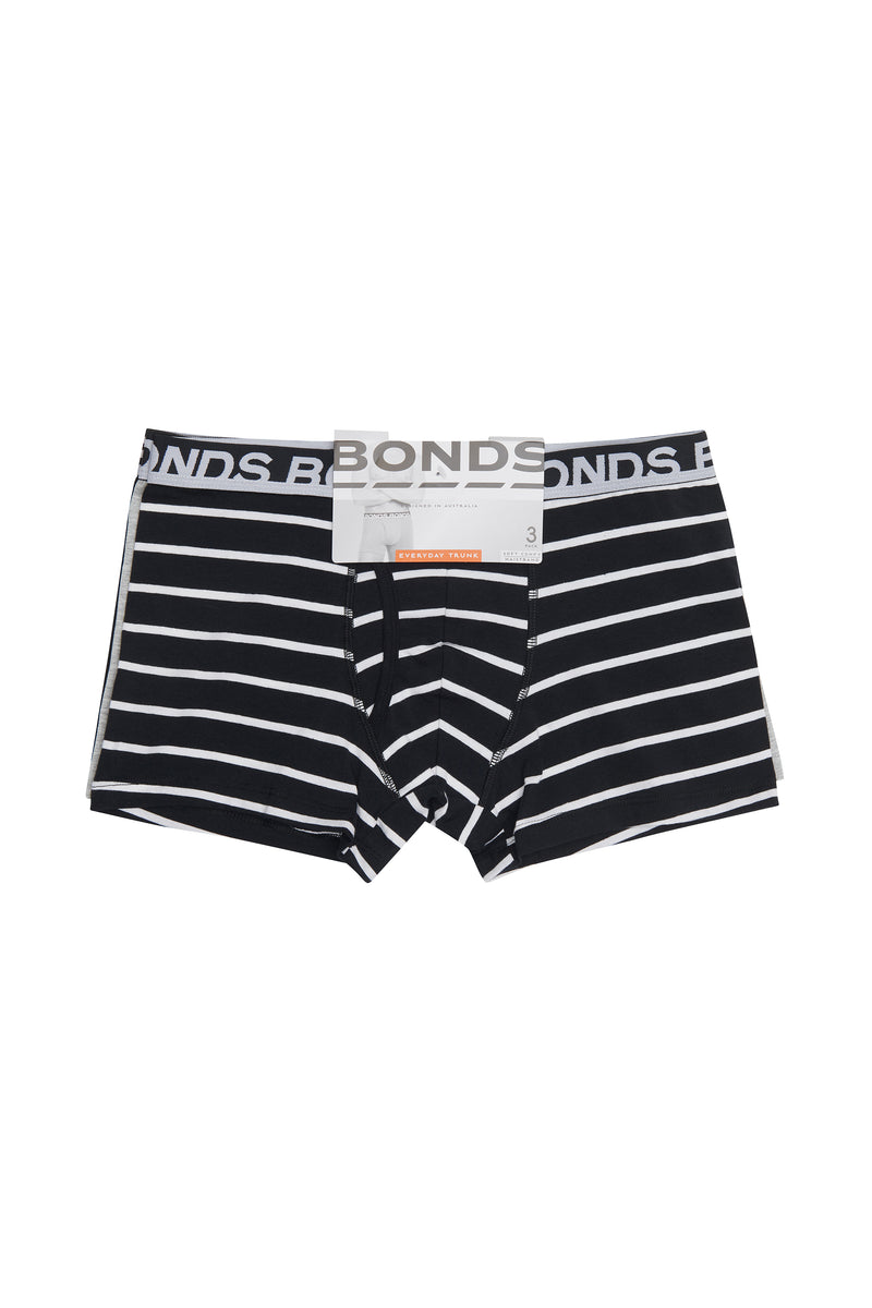 15 X Bonds Mens Everyday Trunks Underwear - Black Stripe/Grey/Black