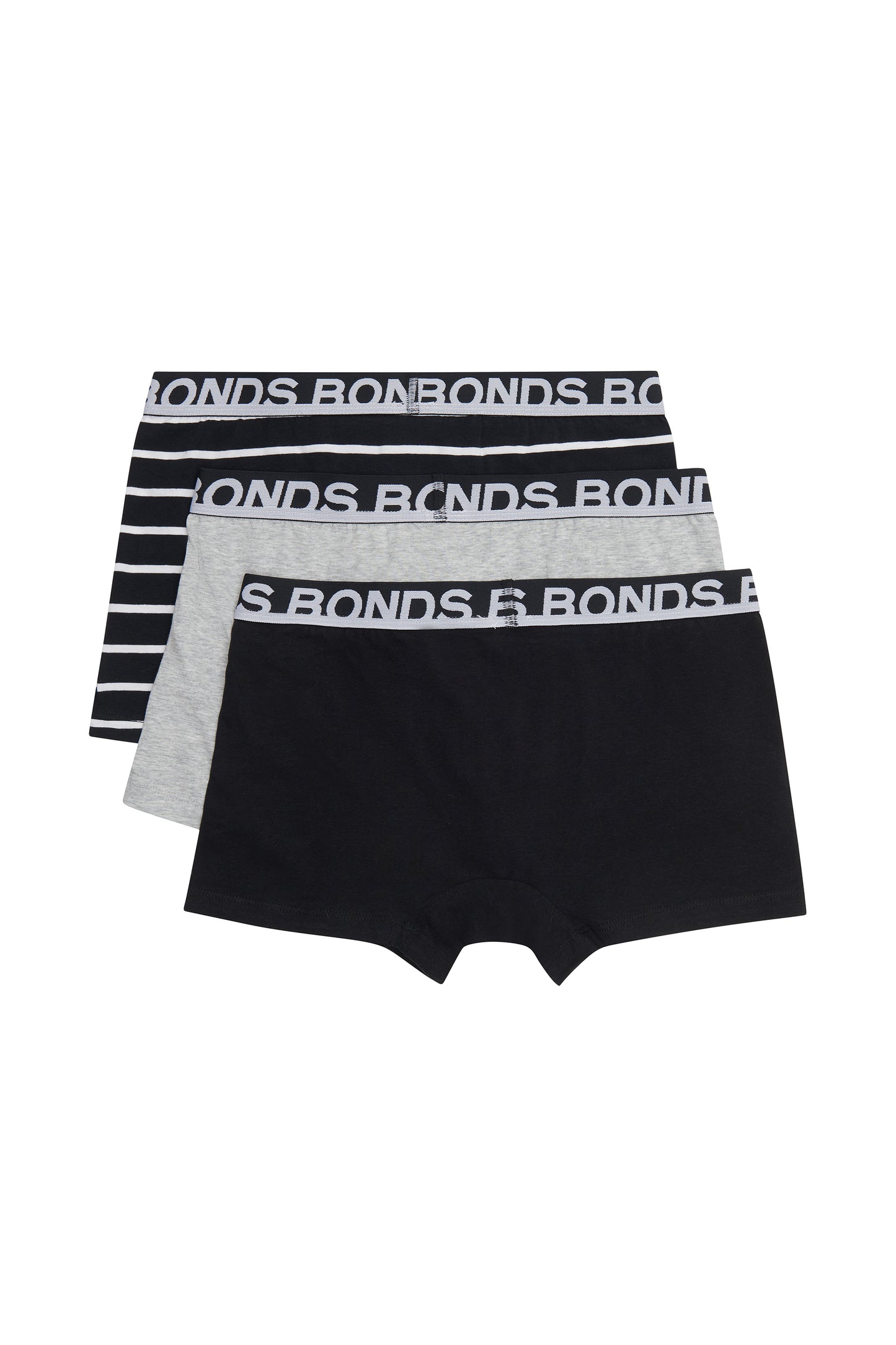 3 Pack Mens Bonds Everyday Trunks Underwear Black Stripe/Grey/Black