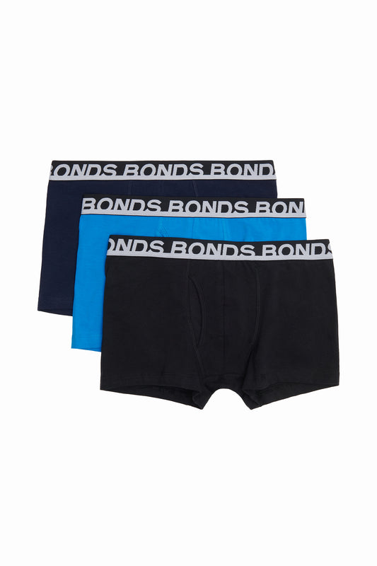 3 Pack Mens Bonds Everyday Trunks Underwear Black / Navy / Blue