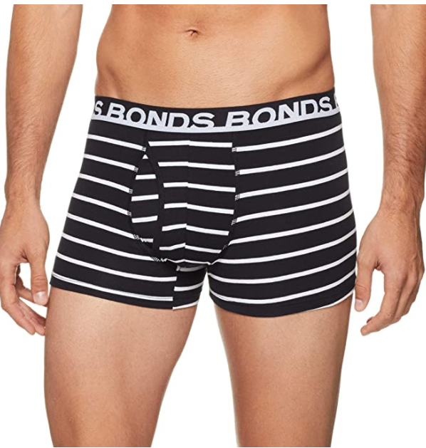 3 Pack Mens Bonds Everyday Trunks Underwear Black Stripe/Grey/Black