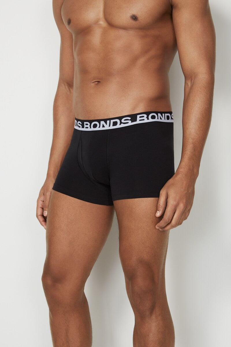 3 Pack Mens Bonds Everyday Trunks Underwear Black Stripe/Grey/Black