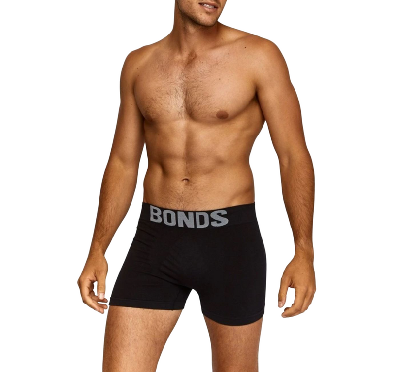 3 x Bonds Mens Seamless Black/ Grey/ Navy Trunks Underwear