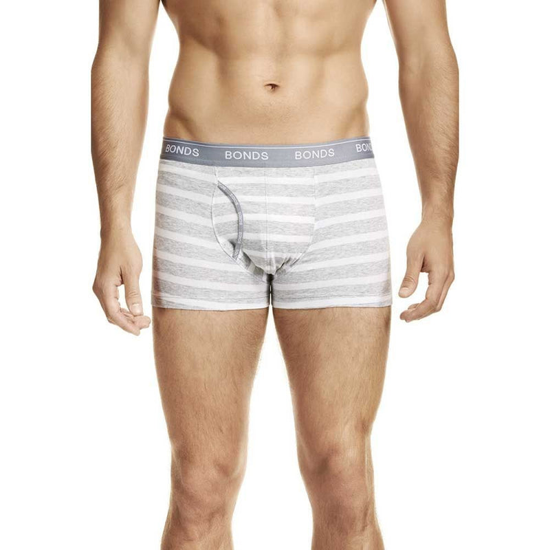 Mens Bonds Striped Guyfront Trunks Underwear White/Grey Mzuqi