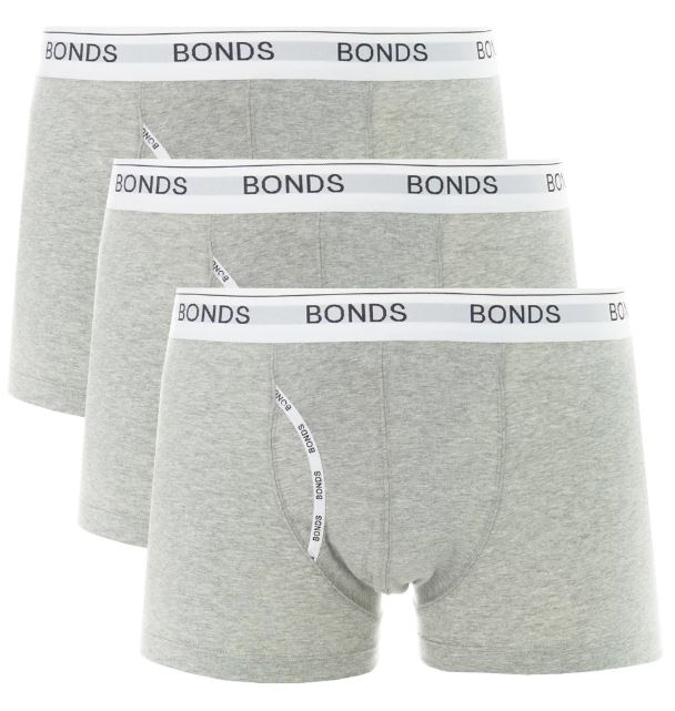 3 Pack Mens Bonds Guyfront Trunks Underwear Grey Marle