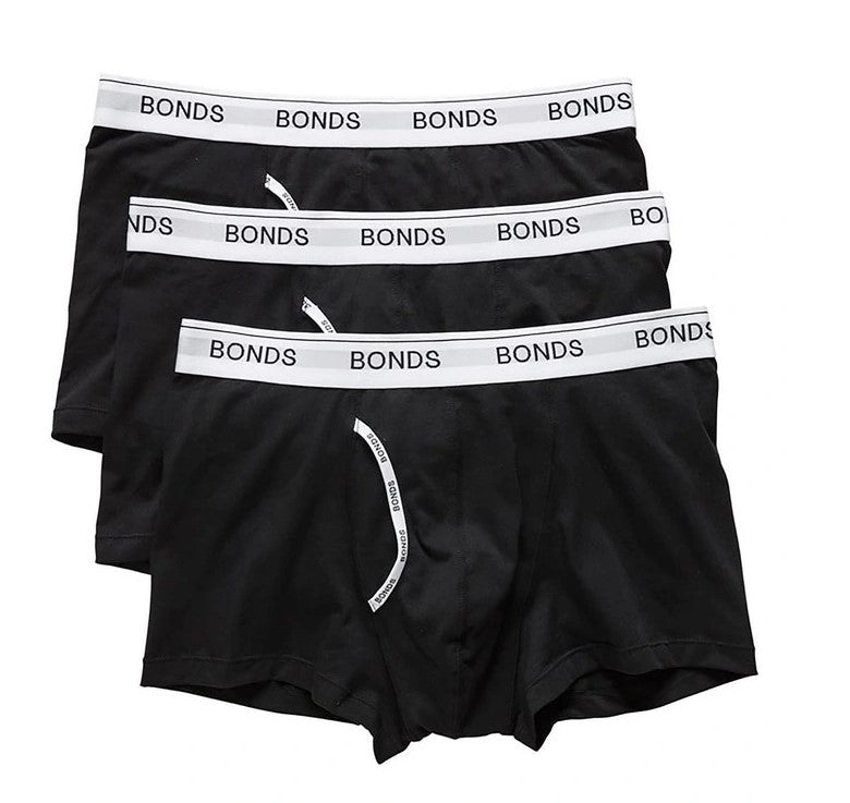 3 x Mens Bonds Guyfront Trunk Underwear Black Pack Undies