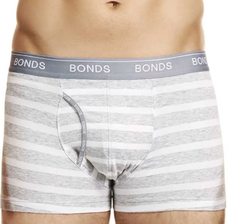 Mens Bonds Striped Guyfront Trunks Underwear White / Grey Striped