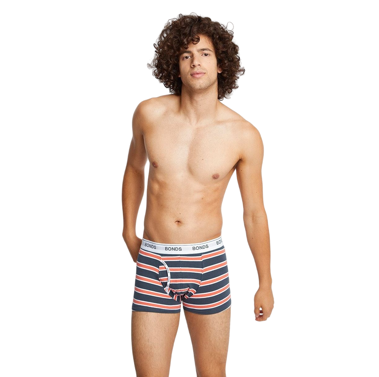 Mens Bonds Boxer Trunks Underwear Orange/Charcoal/White Stripes