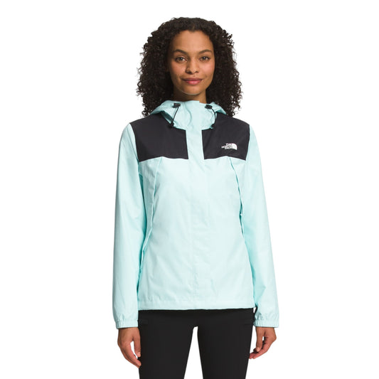 Womens The North Face Plus Size Antora Black/ Skylight Blue Hooded Rain Jacket