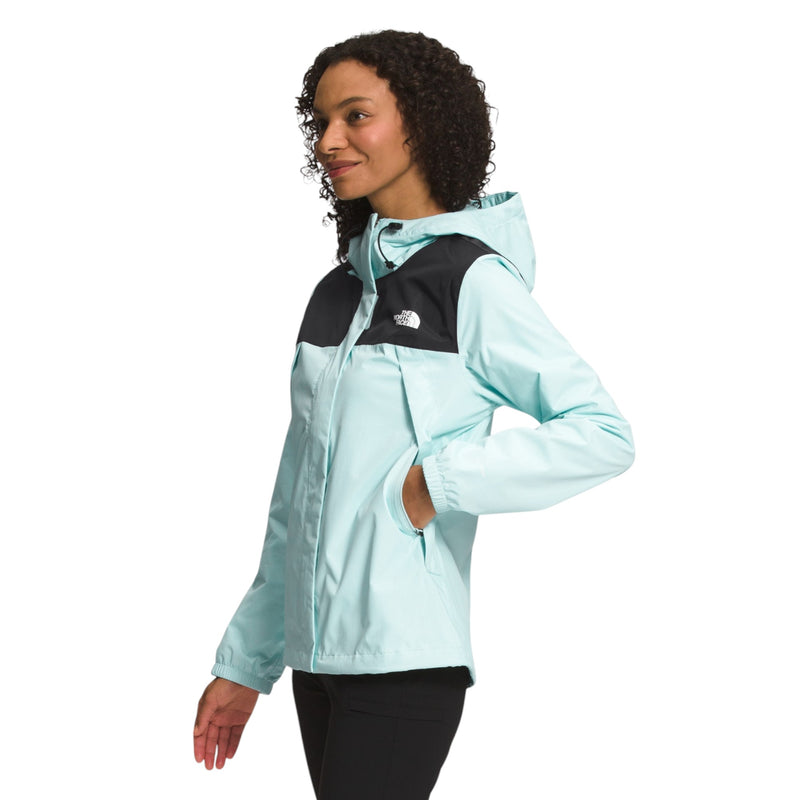 Womens The North Face Plus Size Antora Black/ Skylight Blue Hooded Rain Jacket