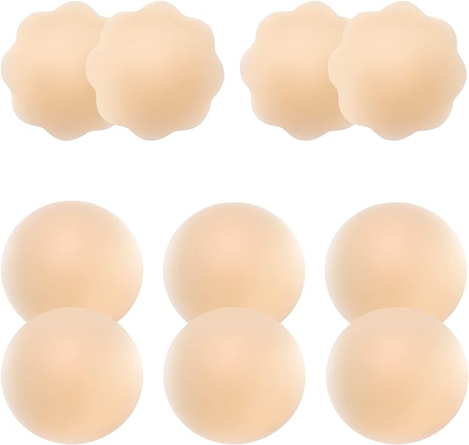Amflower 5 Pairs Nipple Covers, Invisible Nipple Covers For Women, Silicone Petals/Pasties Reusable Washable Nude, Nude, One Size