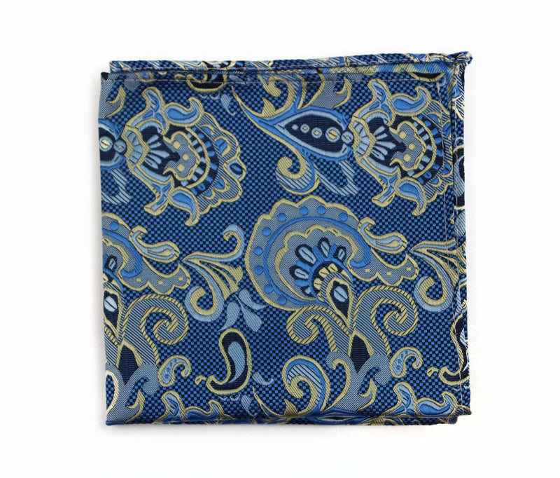 Mens Blue, Black & Yellow Floral Silk Pocket Square