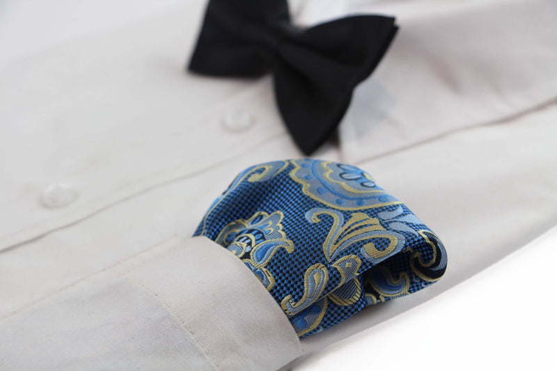 Mens Blue, Black & Yellow Floral Silk Pocket Square