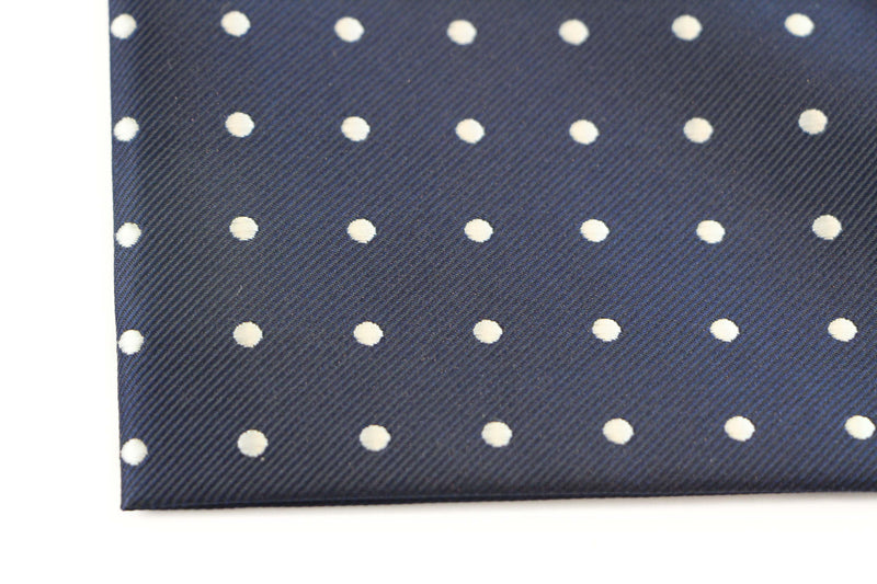 Mens Navy & Silver Small Polka Dot Silk Pocket Square