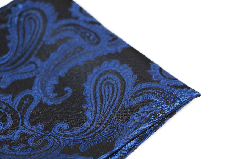 Mens Blue & Black Paisley Pocket Square