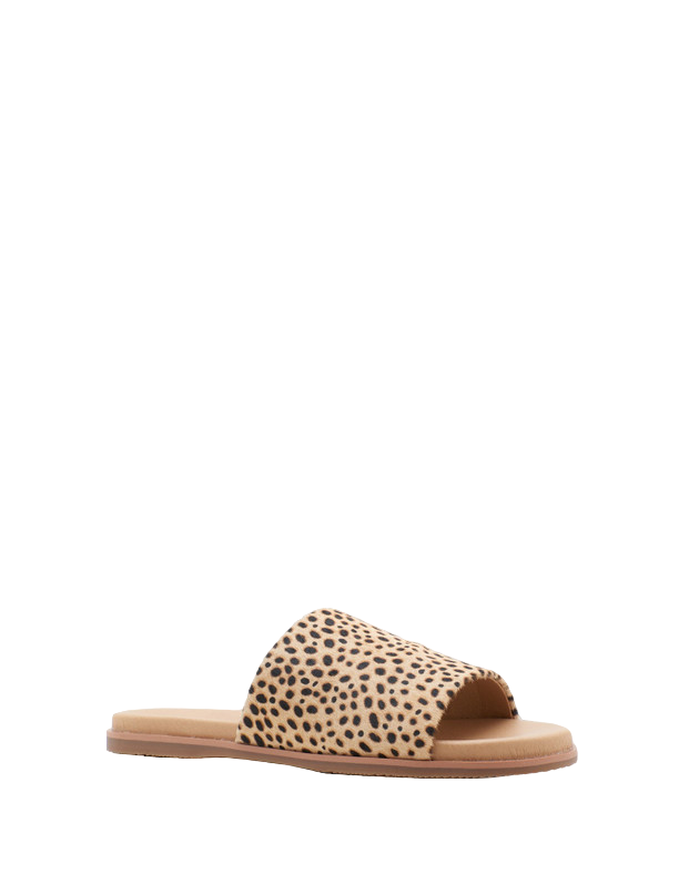 Hush Puppies Womens Paradise Slip On Leather Slides Tan Spotted Leopard Sandals