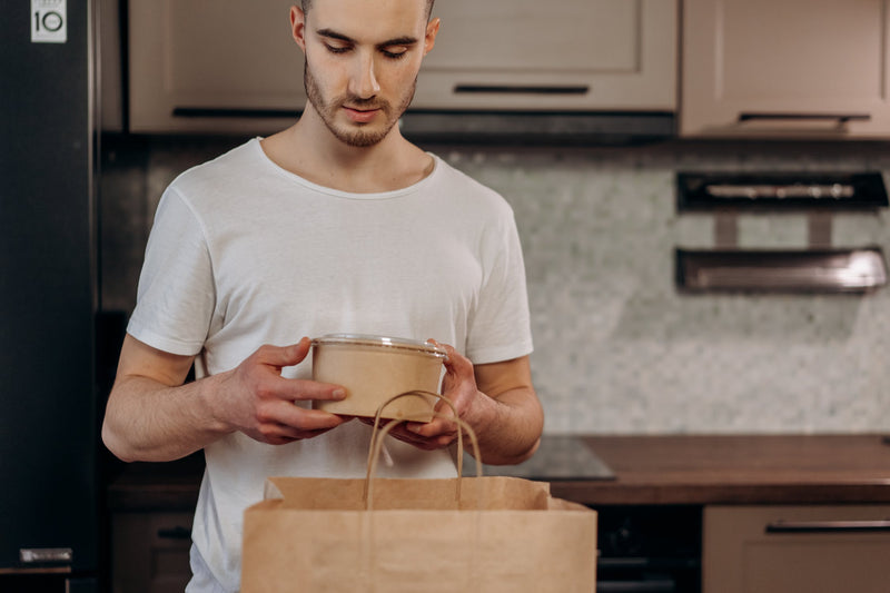 100 X Brown Kraft Paper Food Bowls And Lids 500Ml